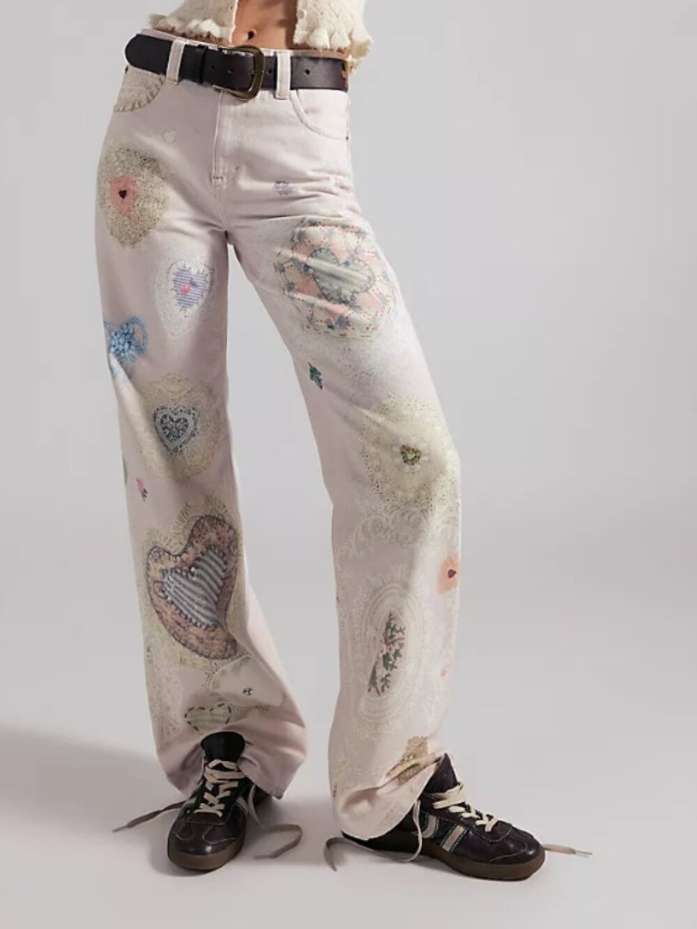 NWT Free People Tinsley Illusions Printed Jeans Heirloom Ivory - Size 26
